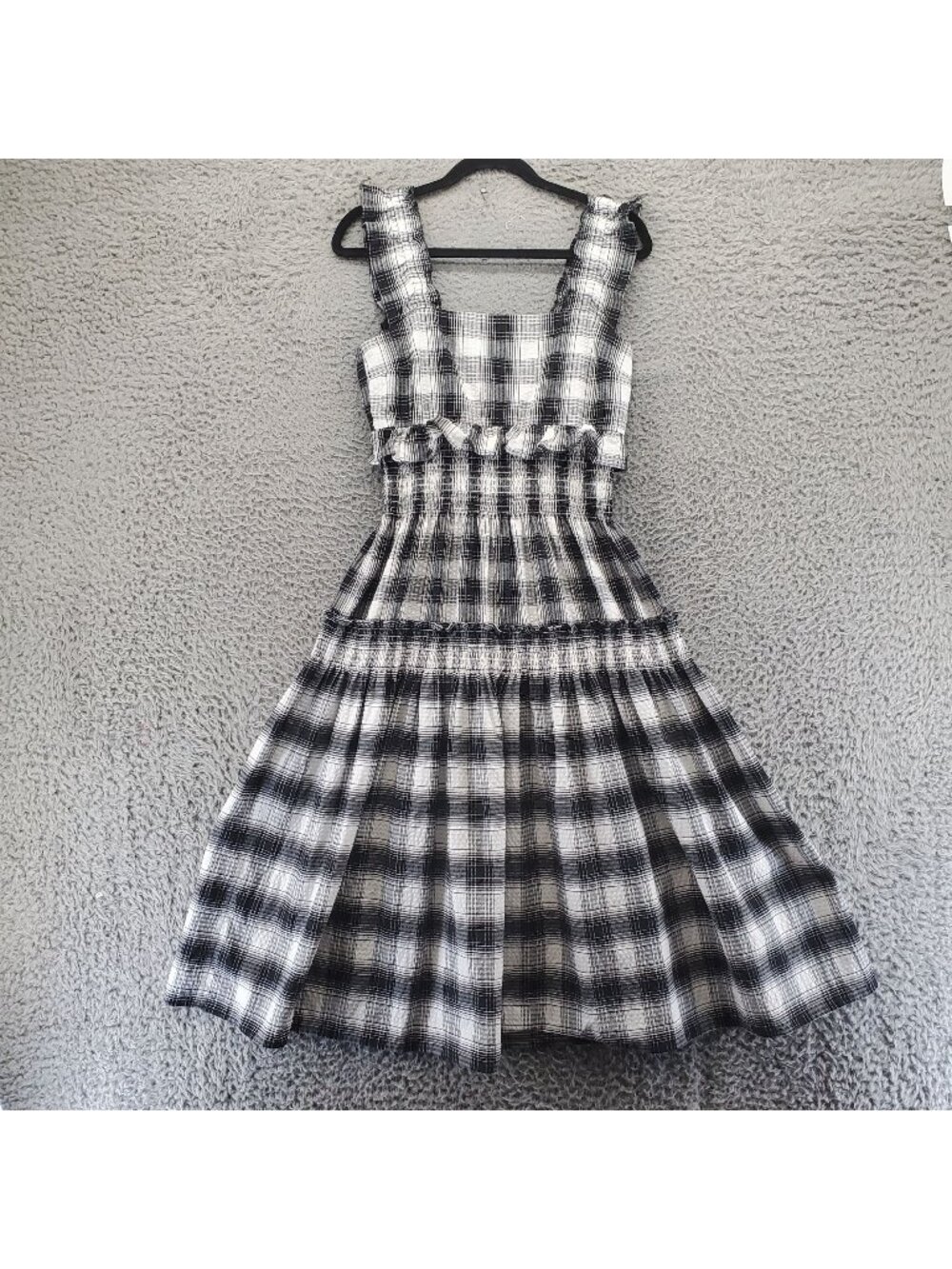BB Dakota By Steve Madden Dress Womens Small Black/White Plaid Smocked Ruffle